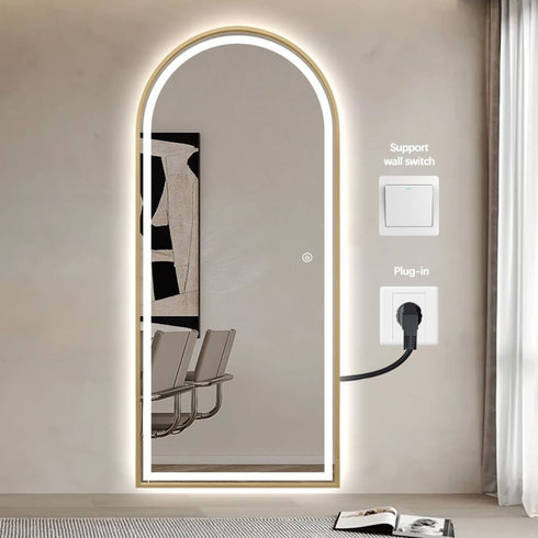 Elwood Arched Full Length Dimmable LED Gold Standing Mirror