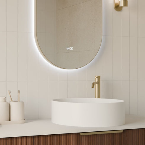 Cameryn Oval Anti-Fog LED Bathroom Mirror - Brushed Gold Frame with Optional Bluetooth Speaker