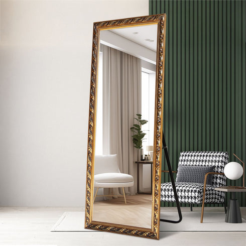 Freestanding gold French mirror with sturdy MDF back and lightweight frame