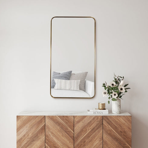 Albin Radius Rectangle Satin Brass Wall Mirror