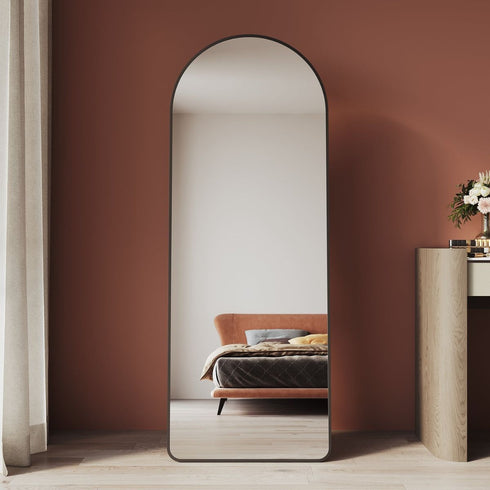 Casidy Arched Black Wall Mirror with Removable Stand