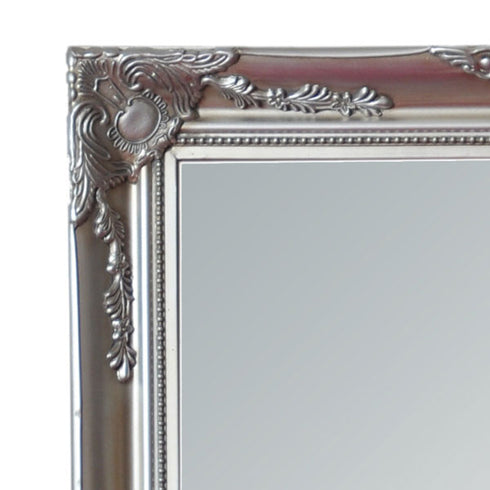 Close-up of the ornate silver frame on the Felicity 138x78cm wall mirror