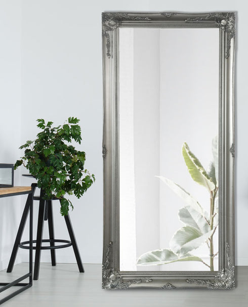 Felicity Ornate Silver Wall Mirror 178x78cm full-length front view
