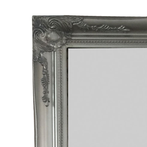 Close-up of the ornate silver frame on the Felicity 178x78cm wall mirror