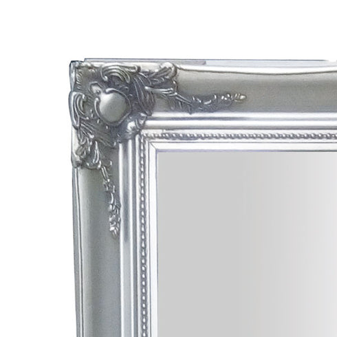 Close-up of the ornate silver frame on the Felicity 90x65cm wall mirror