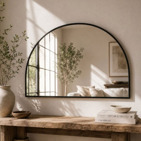 Ansel Arched Black Wall Mirror - Modern Bathroom Vanity Mirror