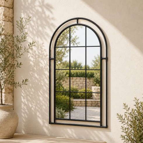 Eira Black Industrial Arched Wall Mirror - Metal Window Frame Decorative Mirror