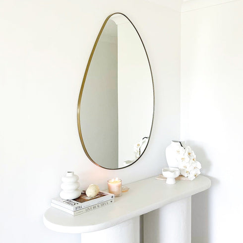 Miel Pebble Shape Satin Brass Wall Mirror