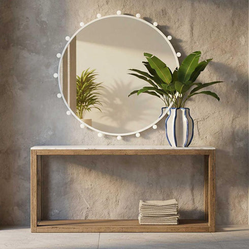 Marga White Round Wall Mirror | Modern Decorative Outdoor Mirror