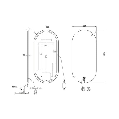 Cameryn Oval Anti-Fog LED Bathroom Mirror - Brushed Gold Frame with Optional Bluetooth Speaker