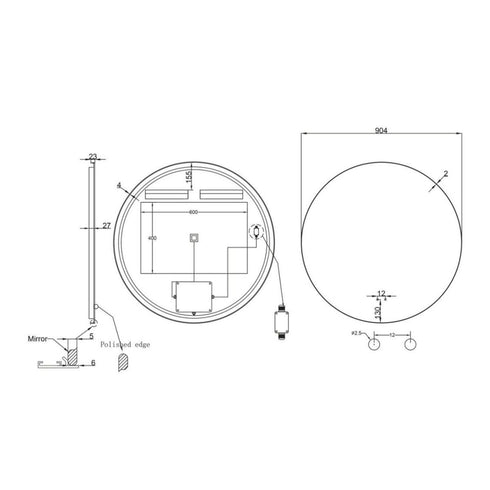 Meeray Anti-fog 3 Colour LED Round Bathroom Mirror - Matte Black Frame With Wave Motion Sensor