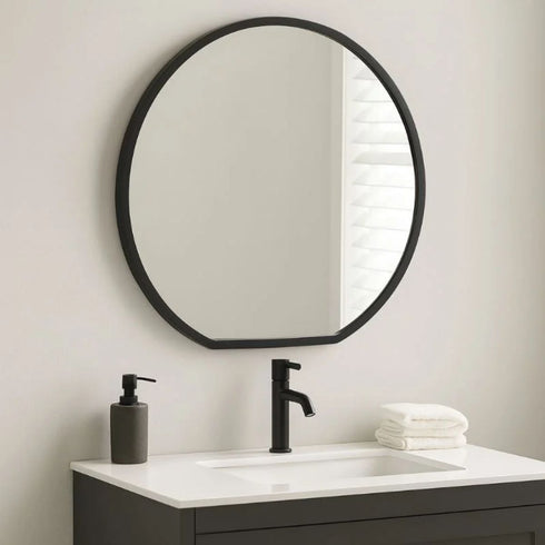 Mitchell Black Metal Round Wall Mirror - Minimalist Frame Bathroom Vanity Mirror