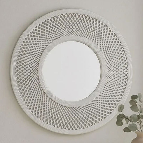 Yallingup Eclipse Cross Weave White Woven Frame Round Wall Mirror