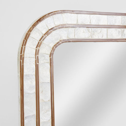 Omari Coastal White Wall Mirror | Decorative Shell and Bamboo Mirror