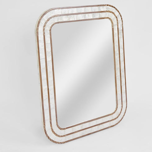 Omari Coastal White Wall Mirror | Decorative Shell and Bamboo Mirror