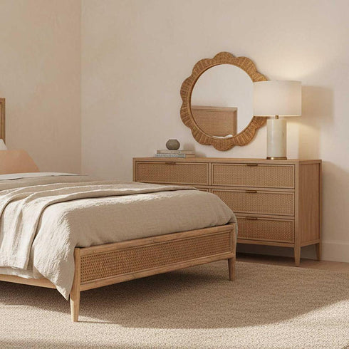 Yindi Rattan Scallop Natural Round Wall Mirror