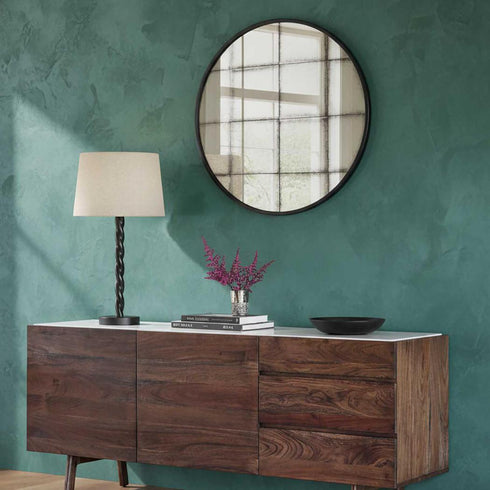 Brendon Grid Antique Round Wall Mirror