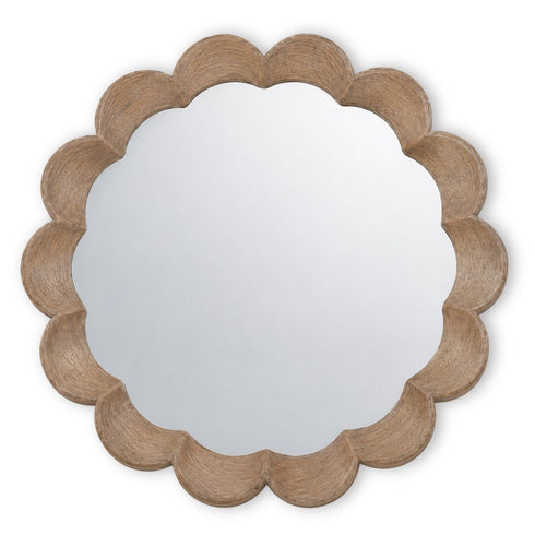 Petal Scalloped Round Natural Wood Wall Mirror