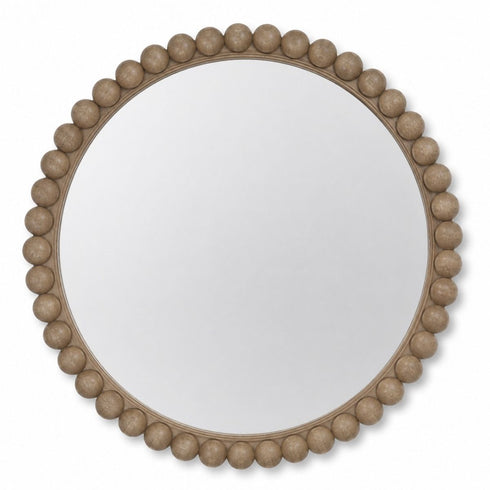 Ember Beaded Natural Wood Round Mirror