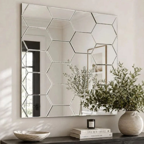Zephyr Square 3D Wall Mirror - Multi Faceted Geometric Decorative Mirror Panel
