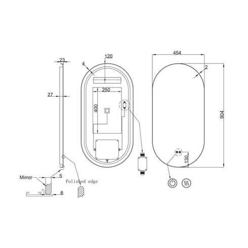 Cameryn Oval Anti-Fog LED Bathroom Mirror - Brushed Gold Frame with Optional Bluetooth Speaker