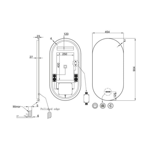 Cameryn Oval Anti-Fog LED Bathroom Mirror - Brushed Gold Frame with Optional Bluetooth Speaker