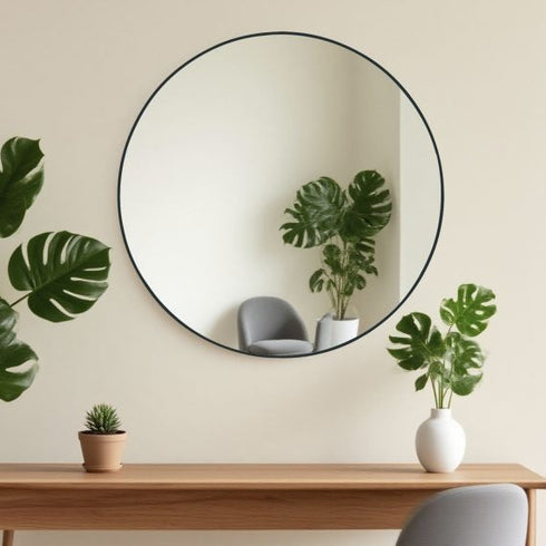 Celina Black Round Wall Mirror