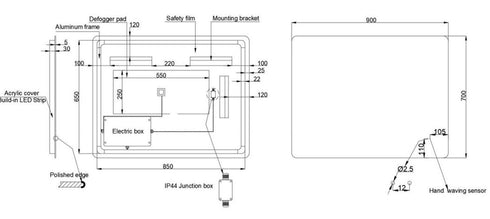 Salvatore Rectangle Antifog 3 Colour LED Backlit Bathroom Mirror With Wave Motion Sensor