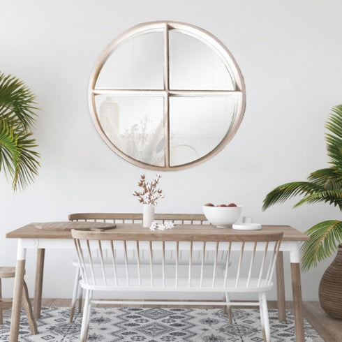 Angelina Wood Grain Round Mirror