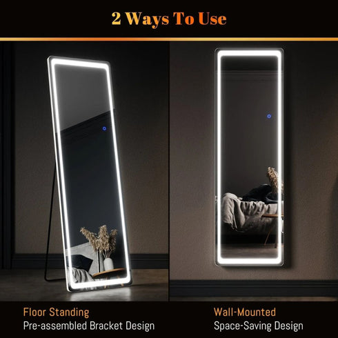 Ryenne Round Corner 3 Color LED Dressing Wall Mounted/Standing Mirror