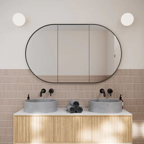 Noelle 3-Door Black Pill Mirror Cabinet