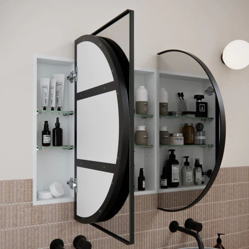 Noelle 3-Door Black Pill Mirror Cabinet