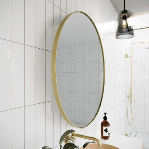Delany Round Satin Brass Mirror Cabinet