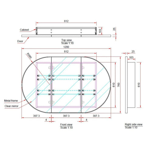 Noelle 3-Door Black Pill Mirror Cabinet