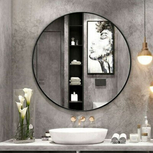 Asa Minimalistic Modern Black Metal Frame Round Mirror