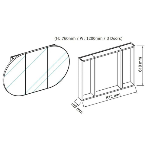 Noelle 3-Door Black Pill Mirror Cabinet
