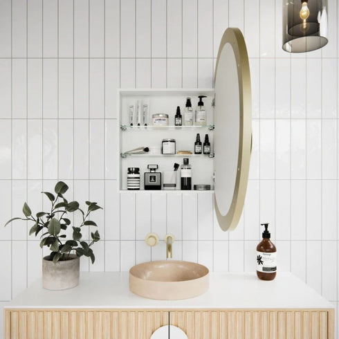 Delany Round Satin Brass Mirror Cabinet