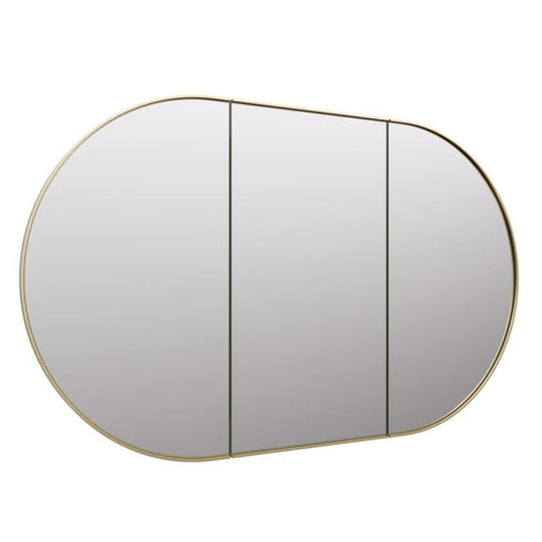 Noelle 3-Door Satin Brass Pill Mirror Cabinet
