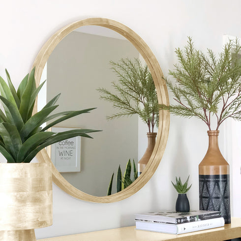 Tisha Light Wood Round Mirror