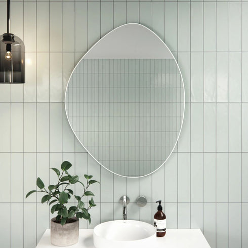 Miel Pebble Shape White Wall Mirror