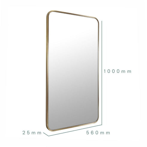 Albin Radius Rectangle Satin Brass Wall Mirror