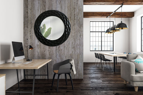 Hudson Black Round Mirror