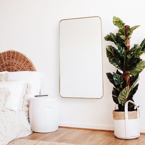 Albin Radius Rectangle Satin Brass Wall Mirror