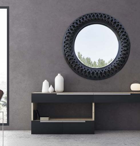 Albus Black Round Wall Mirror