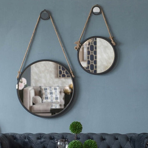 Caike Rope Strap Round Wall Mirror