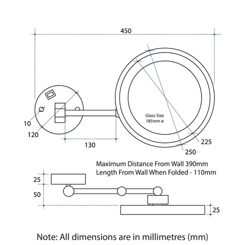 Ablaze LED 3x Magnification Brushed Brass Round Shaving Mirror