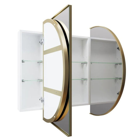 Noelle 3-Door Satin Brass Pill Mirror Cabinet