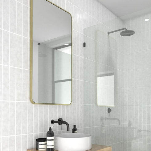 Albin Radius Rectangle Satin Brass Wall Mirror