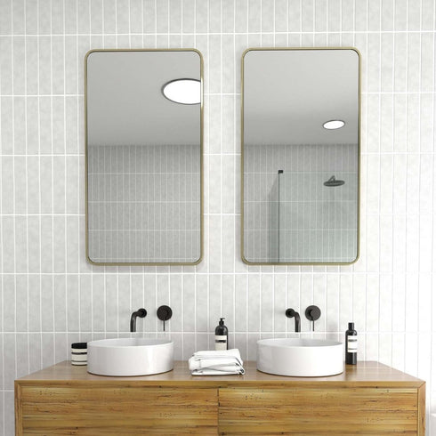 Albin Radius Rectangle Satin Brass Wall Mirror