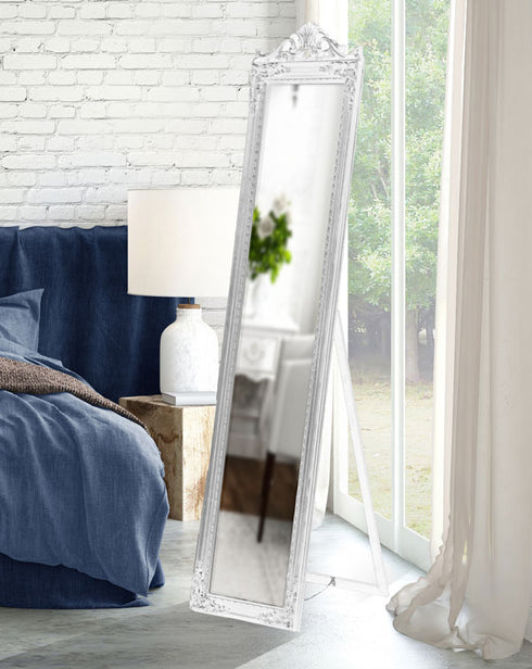 Evelyn Ornate White Large Standing Mirror